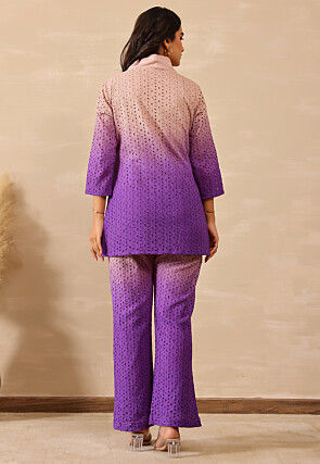 Schiffli Cotton Tunic Set in Shaded Purple