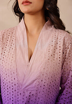 Schiffli Cotton Tunic Set in Shaded Purple
