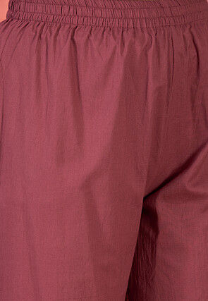 Schiffli Embroidered Cotton Tunic Set in Maroon