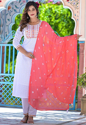 Schiffli Pure Cotton Schiffli Pakistani Suit in White
