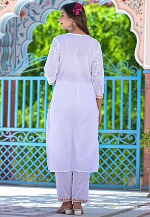 Schiffli Pure Cotton Schiffli Pakistani Suit in Off white