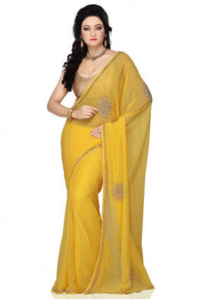Hand Embroidered Georgette Saree in Yellow