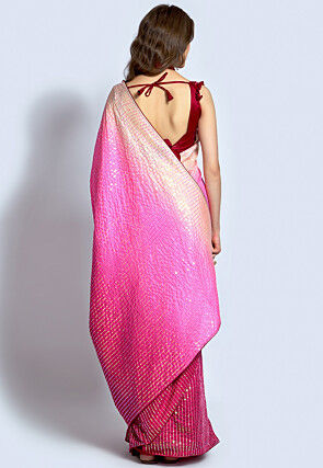 Sequined Art Silk Saree in Pink Ombre sarees