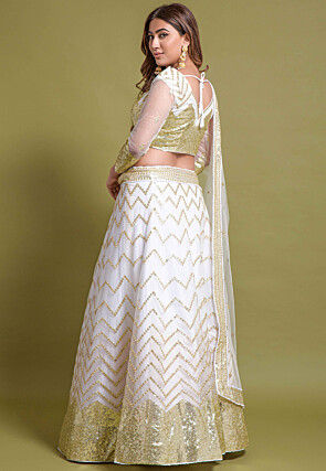 Sequined Net Lehenga in White