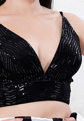 Sequinned Art Silk Blouse in Black