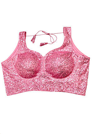 Sequinned Art Silk Blouse in Pink
