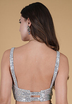 Sequinned Art Silk Blouse in Silver