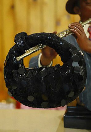 Sequinned Art Silk Handbag in Black