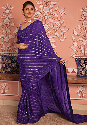 Sequinned Chinon Chiffon Saree in Purple
