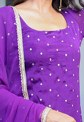 Sequinned Chinon Crepe Straight Suit in Purple