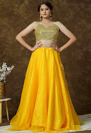 Sequinned Georgette Crop Top in Golden
