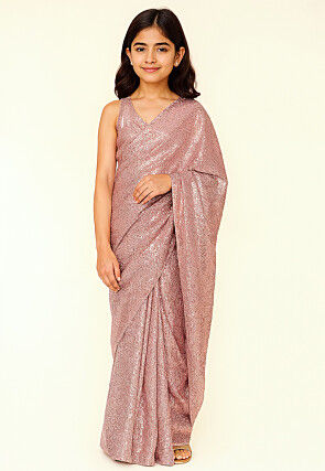 Sequinned Georgette in Saree Dusty Rose Pink