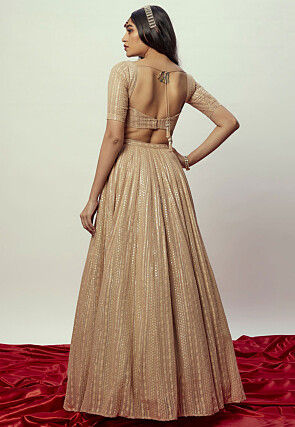 Sequinned Georgette Lehenga in Beige