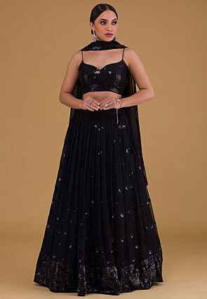 Sequinned Georgette Lehenga in Black