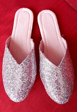 Sequinned Georgette Women Jutti in Pink