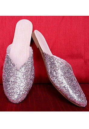 Sequinned Georgette Women Jutti in Pink