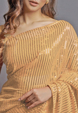 Sequinned Georgette Saree in Beige