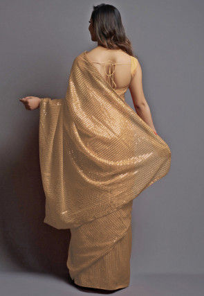 Sequinned Georgette Saree in Beige
