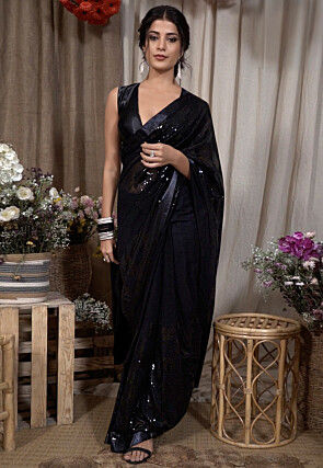 Sequinned Georgette Saree in Black
