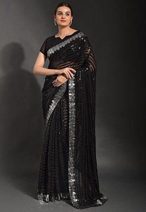 Sequinned Georgette Saree in Black