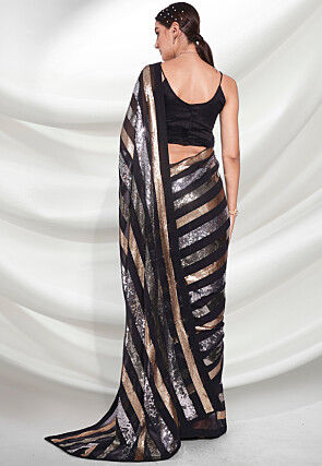 Sequinned Georgette Saree in Black