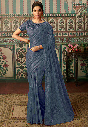 Sequinned Georgette Saree in Grey