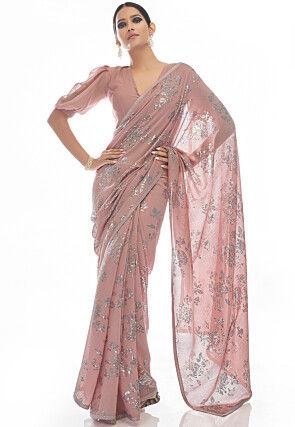 Sequinned Georgette Saree in Pink