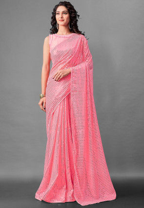 Sequinned Georgette Saree in Pink