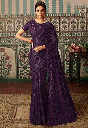 Sequinned Georgette Saree in Purple