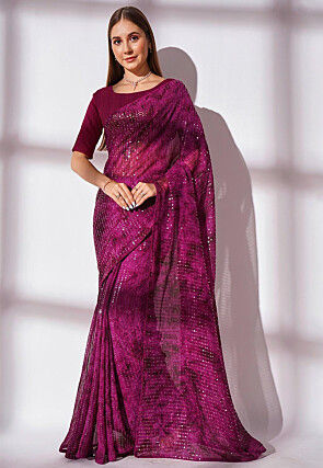 Sequinned Georgette Saree in Purple