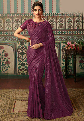 Sequinned Georgette Saree in Wine