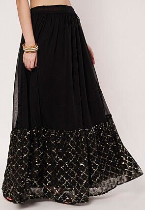 Sequinned Georgette Skirt in Black