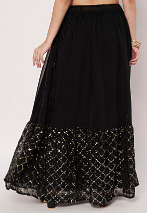 Sequinned Georgette Skirt in Black