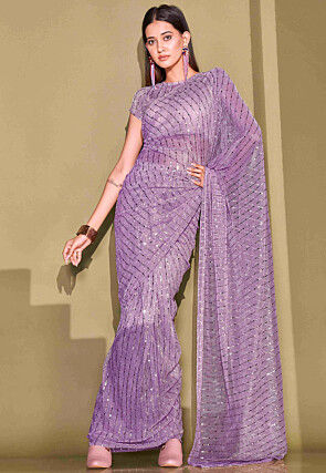 Sequinned Lycra(Elastane) Saree in Light Purple