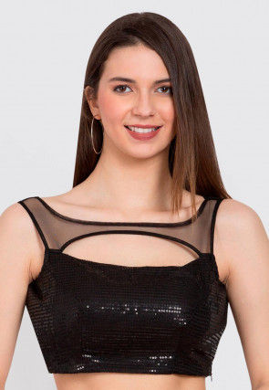 Sequinned Net Blouse in Black