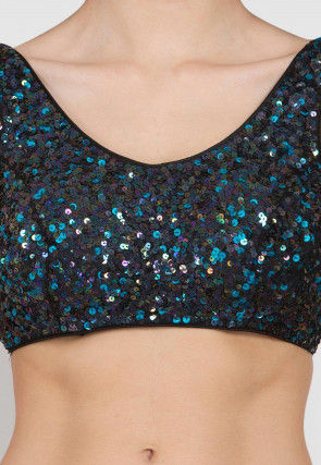 Sequinned Net Blouse in Black