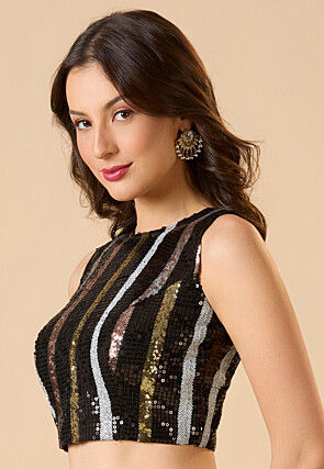 Sequinned Net Blouse in Black