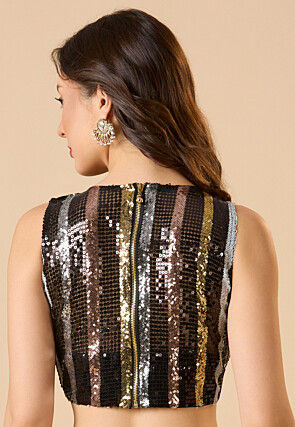 Sequinned Net Blouse in Black