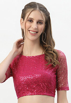 Sequinned Net Blouse in Fuchsia