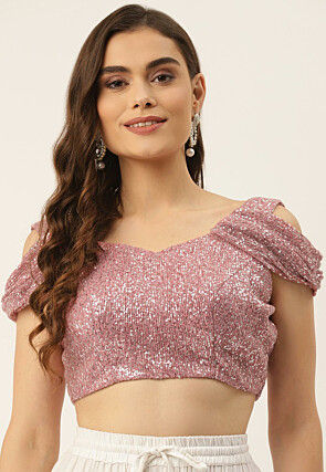 Sequinned Net Blouse in Pink