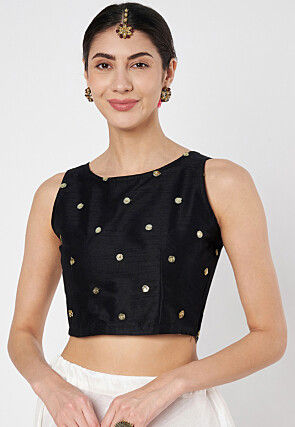 Sequinned Net Crop Top in Black