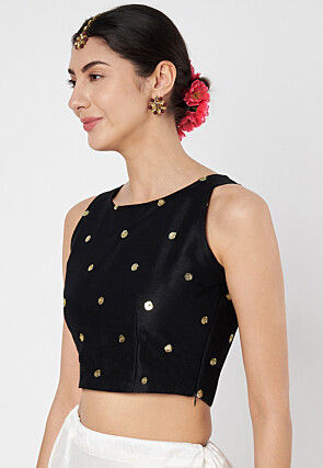 Sequinned Net Crop Top in Black