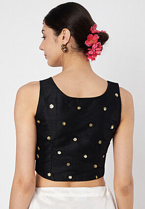 Sequinned Net Crop Top in Black