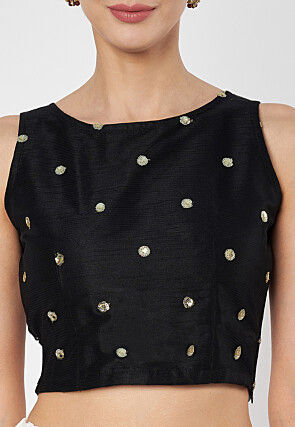 Sequinned Net Crop Top in Black