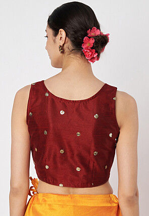 Sequinned Net Crop Top in Maroon