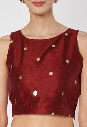 Sequinned Net Crop Top in Maroon