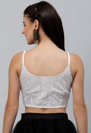 Sequinned Net Crop Top in White