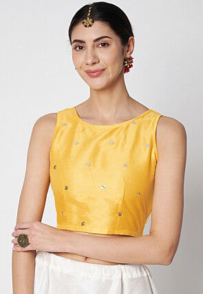 Sequinned Net Crop Top in Yellow