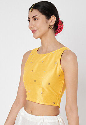 Sequinned Net Crop Top in Yellow