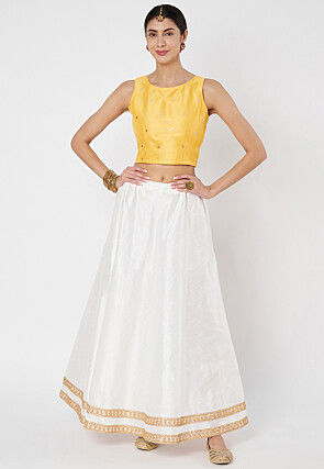 Sequinned Net Crop Top in Yellow